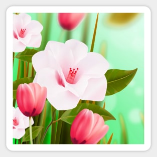 White Salmon Flowers Art Sticker